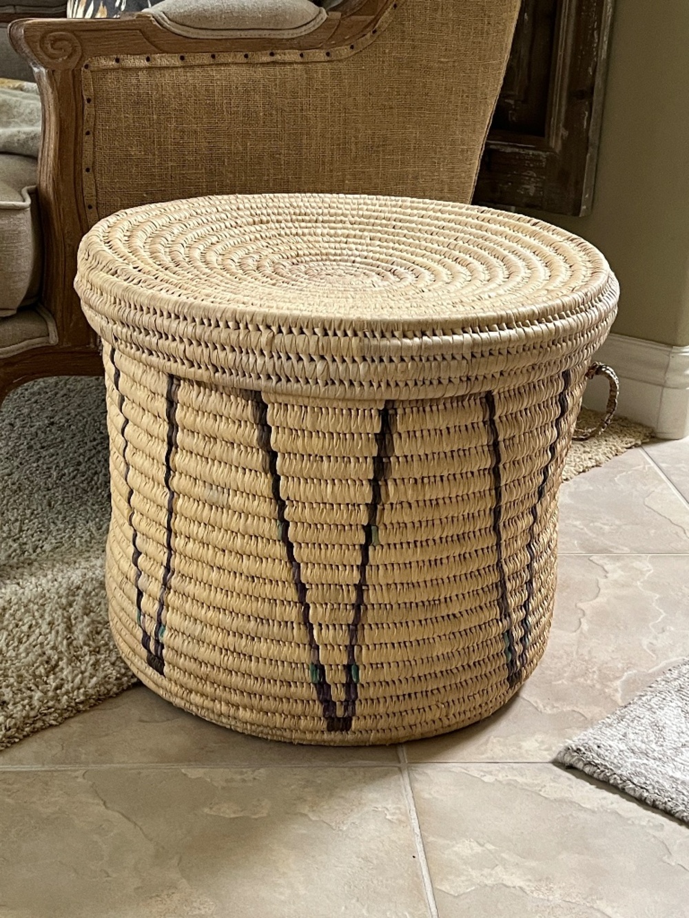 Woven Tribal African Basket with Lid - Large
